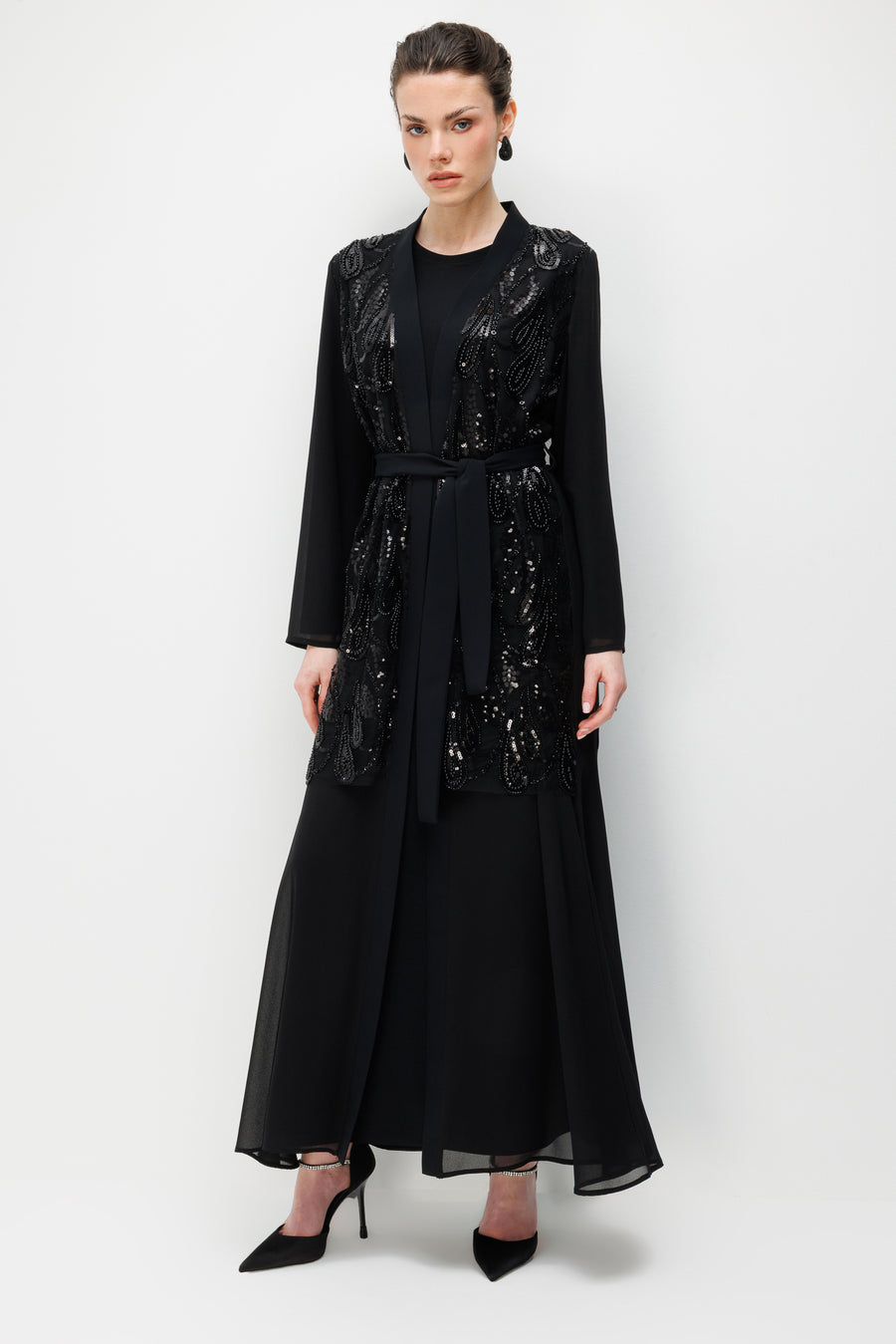 İnci Taşlı Abaya Elbise