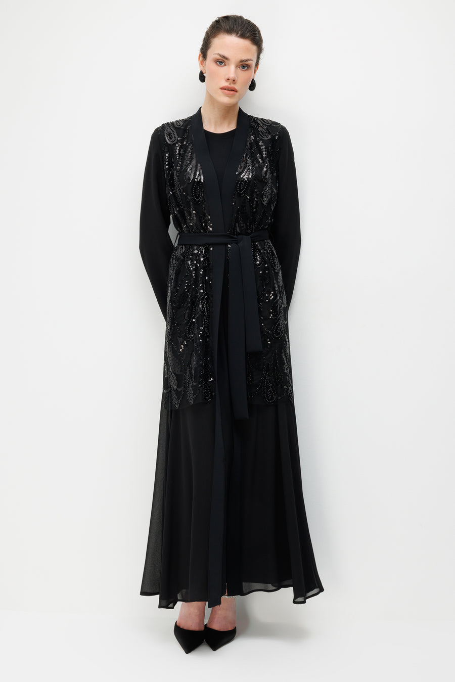 İnci Taşlı Abaya Elbise
