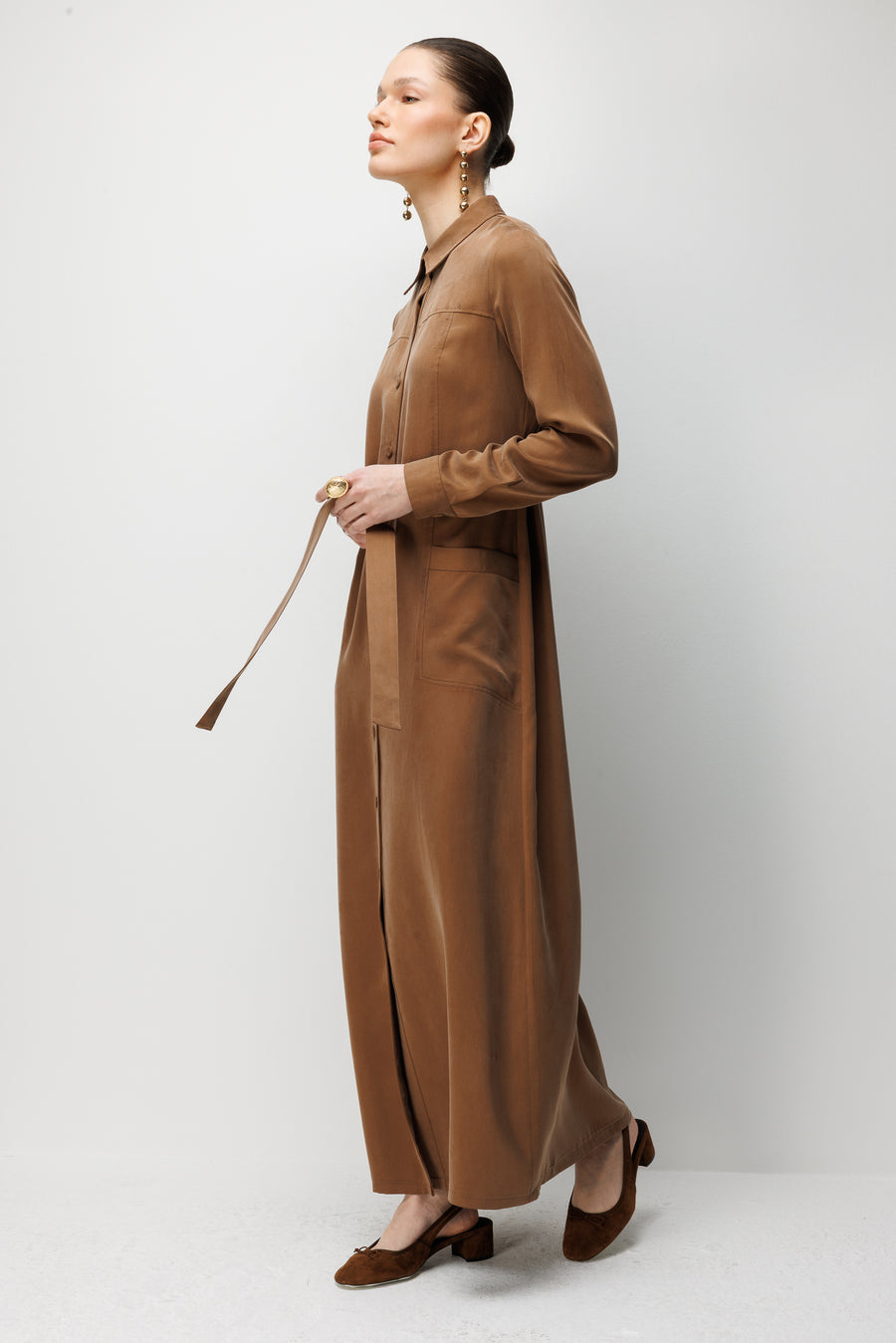 Torba Cepli Kemerli Elbise Camel