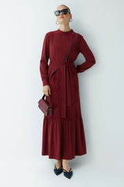 FERMUAR DETAYLI ELBİSE BORDO