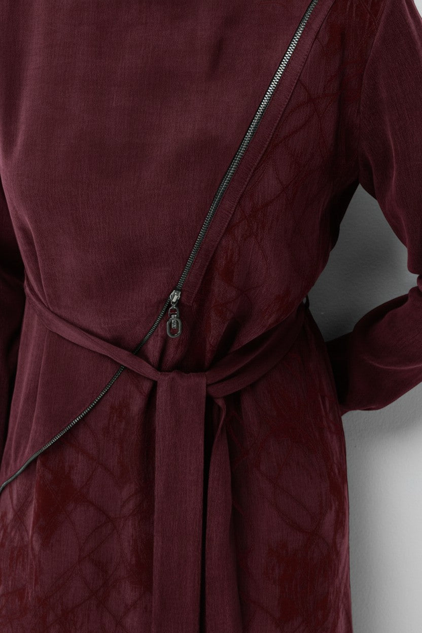 FERMUAR DETAYLI ELBİSE BORDO