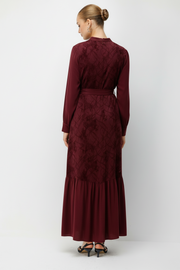FERMUAR DETAYLI ELBİSE BORDO