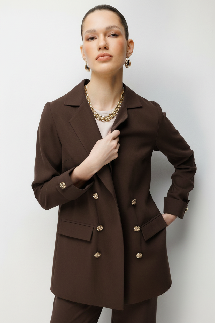 Blazer Ceket Takım Kahverengi