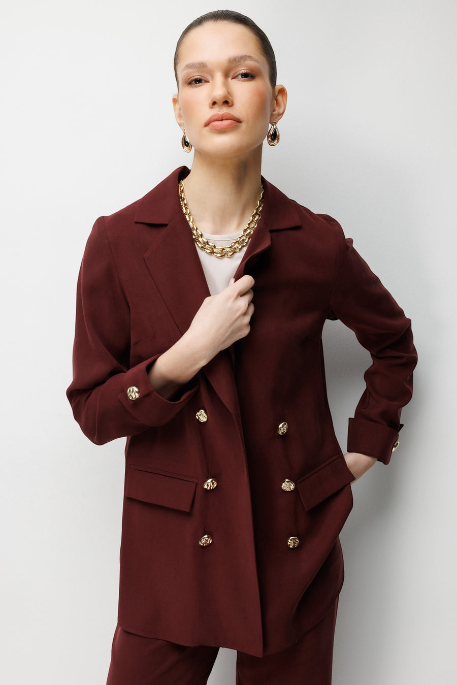 Blazer Ceket Takım Bordo