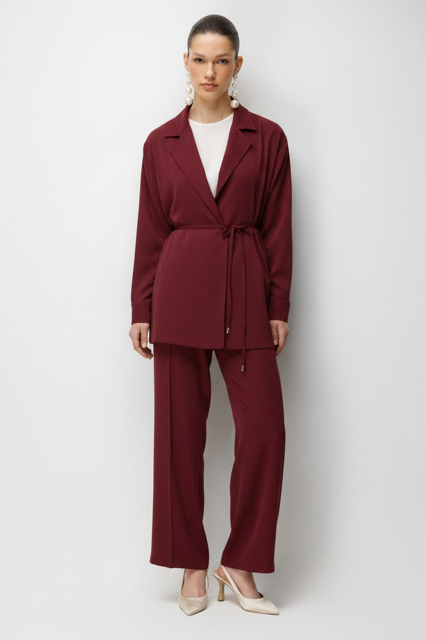 Düşük Kol Blazer Takım Bordo